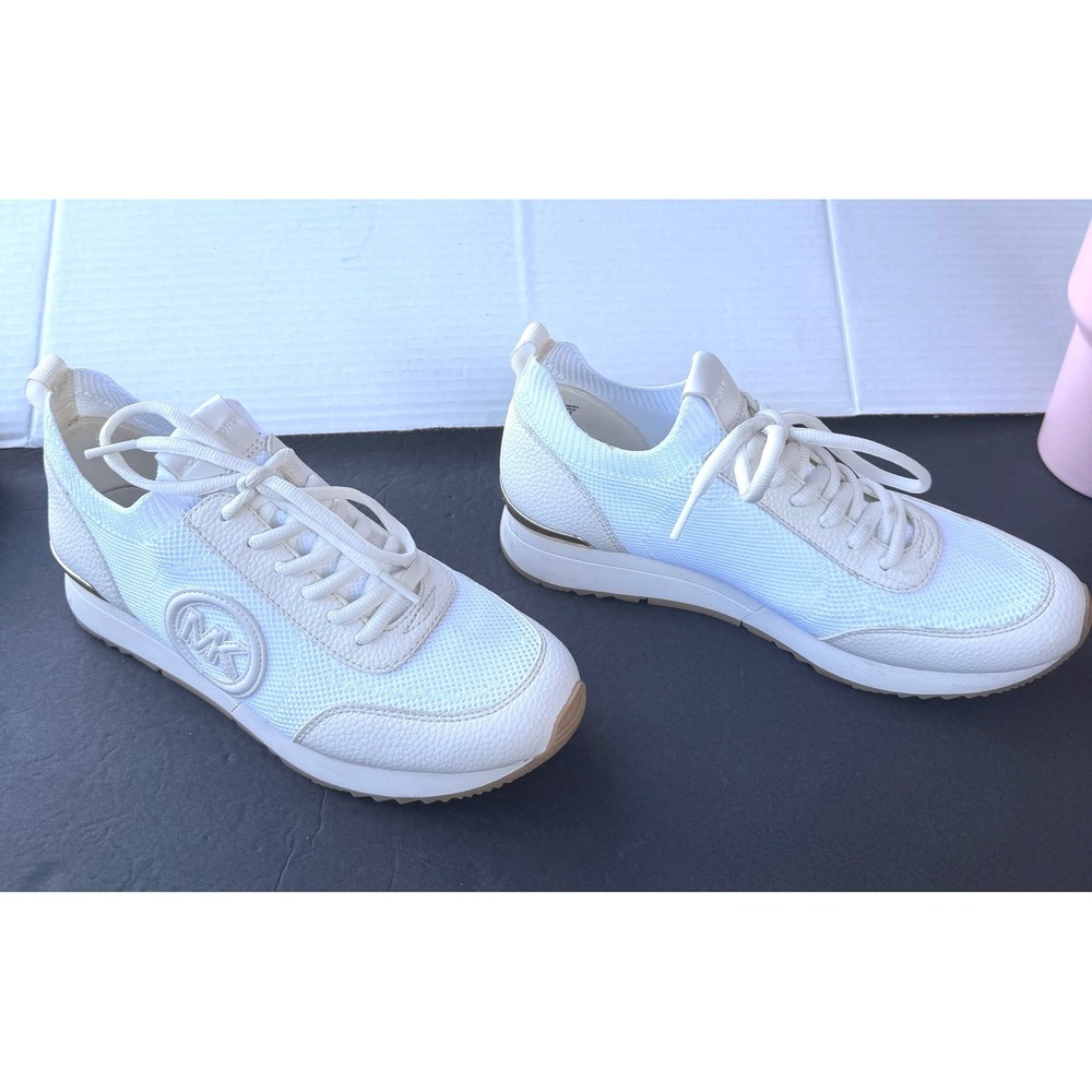 Michael Kors Felix Trainer Leather White Wedge Mesh Lace Up Low Top Sneakers 8.5 - Picture 3 of 12